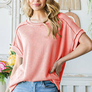 Ribbed Drop Shoulder with Side Slit Top