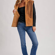 SHERPA FLEECE HOODED VEST WITH FAUX SUEDE INNER