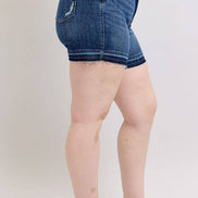 JUDY BLUE High Waisted Tummy Control Destroy Release Hem Shorts - PLUS