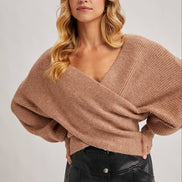 CROSSOVER RIBBED PULLOVER