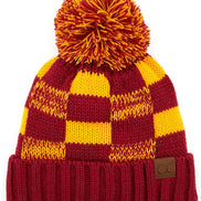 C.C Buffalo Check Team Color Beanie with Pom Winter Beanie