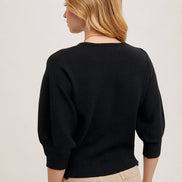 PUFFED 3/4 SLEEVED KNIT SWEATER TOP
