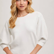 PUFFED 3/4 SLEEVED KNIT SWEATER TOP