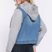 Long Sleeve Contrast Terry Sleeve with Hoodie Jacket
