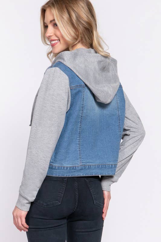 Long Sleeve Contrast Terry Sleeve with Hoodie Jacket