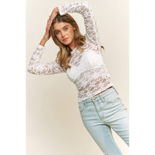 Load image into Gallery viewer, CHIC FLORAL LACE ROUND NECK DESIGN LONG SLEEVE FITTED TOP
