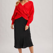 CROSSOVER RIBBED PULLOVER