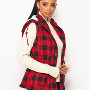 Faux Fur Lined Plaid Vest.