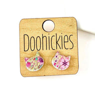 12mm Floral Kitty Cat Acrylic Studs - Cat Earrings