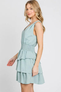 Smocked Waist Ruffle Tiered Mini Dress - FD1092