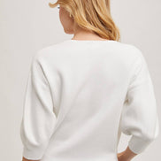 PUFFED 3/4 SLEEVED KNIT SWEATER TOP
