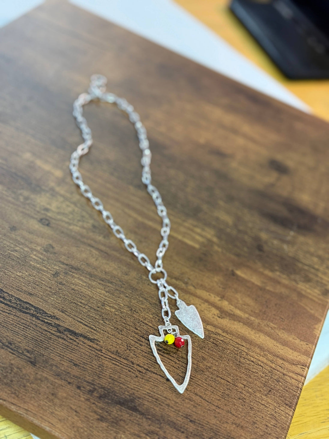 Two Charm Arrowhead Chain Link Necklace- Silver or Gold