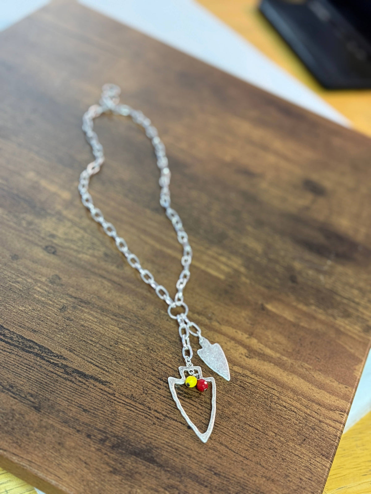 Two Charm Arrowhead Chain Link Necklace- Silver or Gold