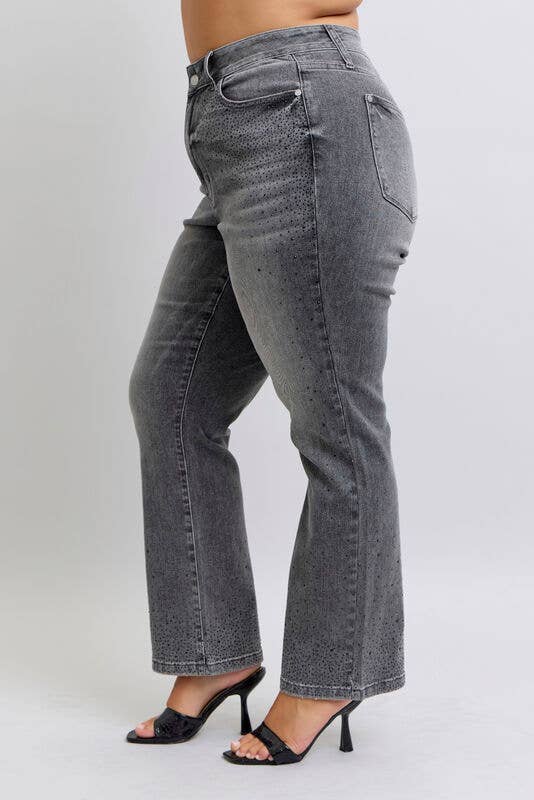 JUDY BLUE High Waisted Rhinestone Straight