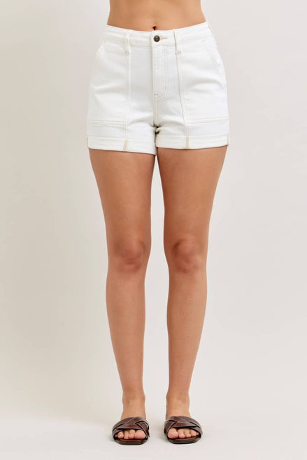 JUDY BLUE High Waisted Aurora Weekender Short Double Rolled Cuff