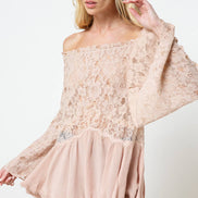 Off the Shoulder Lace Bell Sleeve Tunic Top