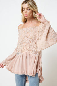 Off the Shoulder Lace Bell Sleeve Tunic Top