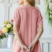 Ribbed Drop Shoulder with Side Slit Top