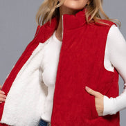 Zip Up Corduroy Puffer Vest w/Sherpa Lining