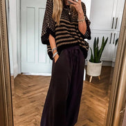 Red Stripe 3/4 Draped Sleeve Slouchy Sweater