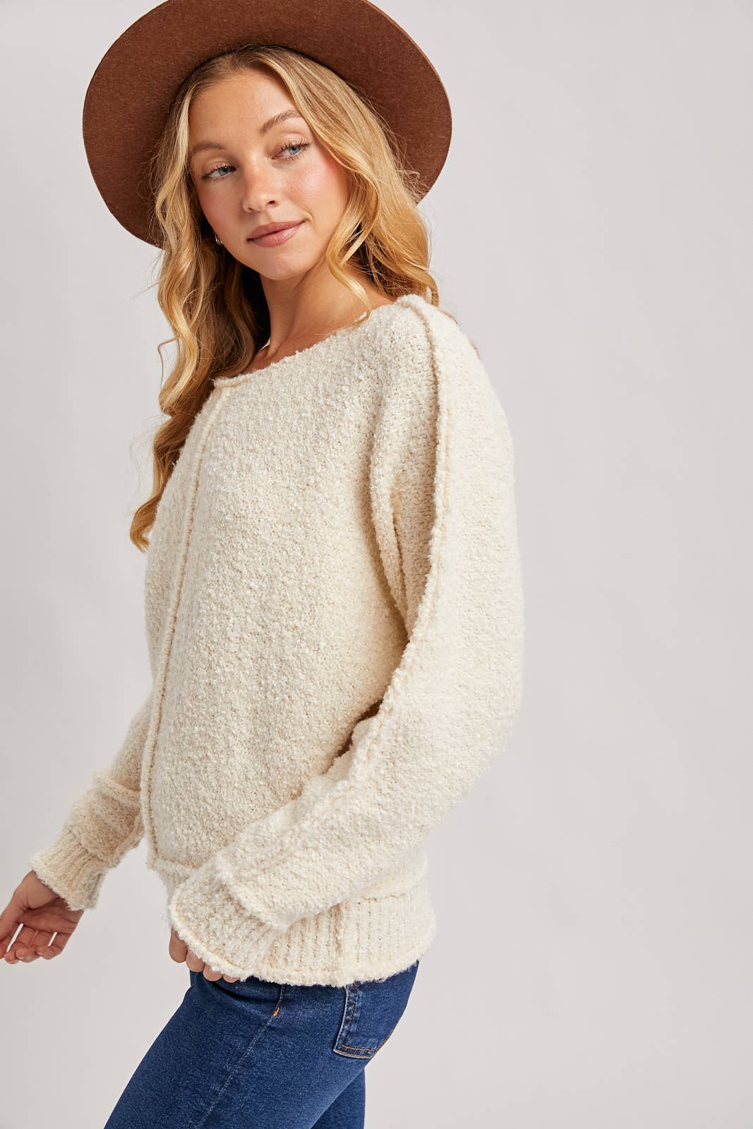 WIDE NECK OVERSIZED PULLOVER KNIT SWEATER