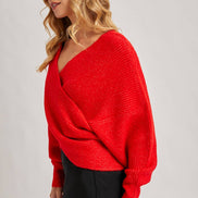 CROSSOVER RIBBED PULLOVER