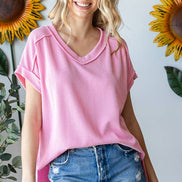 V-Neck Solid Twist Rib Women's Knit Top