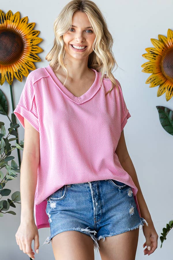 V-Neck Solid Twist Rib Women's Knit Top
