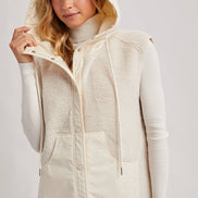 SHERPA FLEECE HOODED VEST WITH FAUX SUEDE INNER