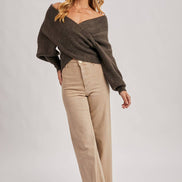 CROSSOVER RIBBED PULLOVER