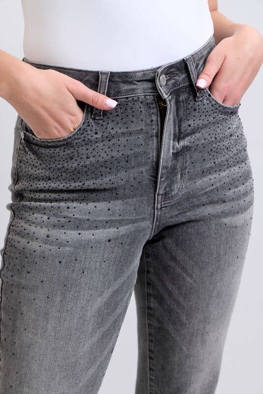 JUDY BLUE High Rise Rhinestone Straight