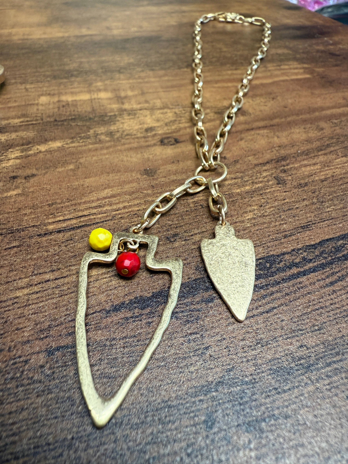 Two Charm Arrowhead Chain Link Necklace- Silver or Gold