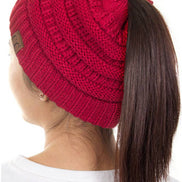 C.C Solid Color Ponytail Messy Bun Beanie