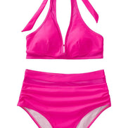 Mesh Splicing High Waisted Bikini Two-piece Swimsuit