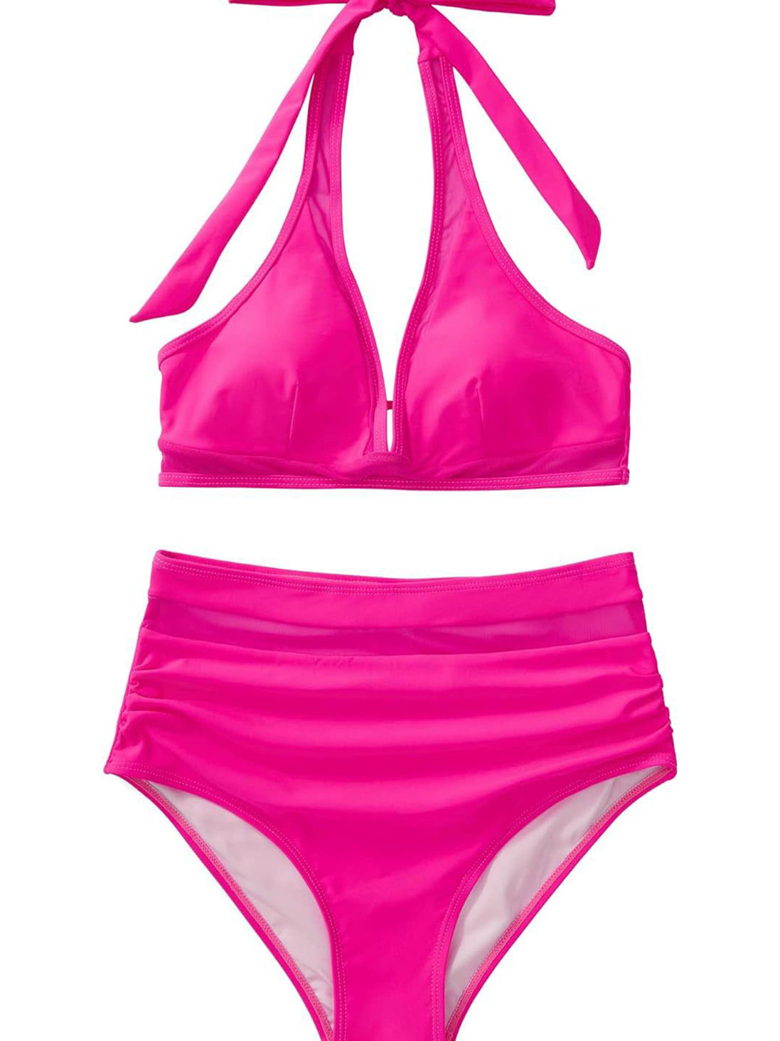 Mesh Splicing High Waisted Bikini Two-piece Swimsuit