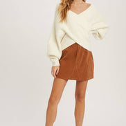 CROSSOVER RIBBED PULLOVER