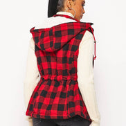 Faux Fur Lined Plaid Vest.