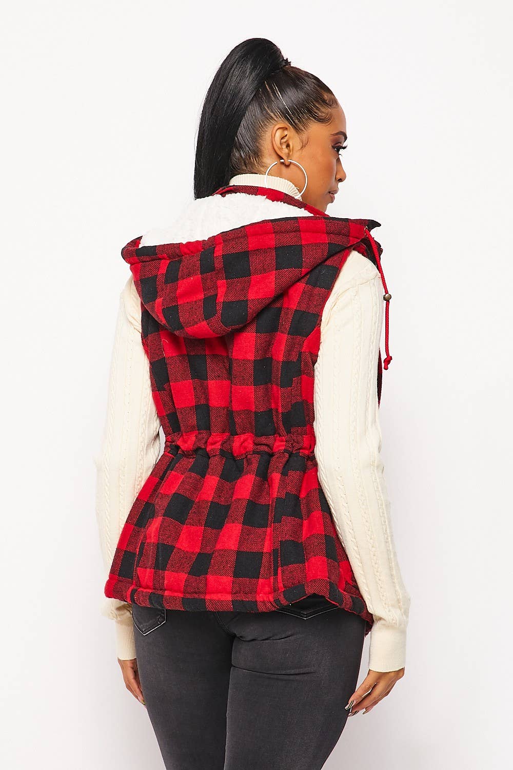 Faux Fur Lined Plaid Vest.