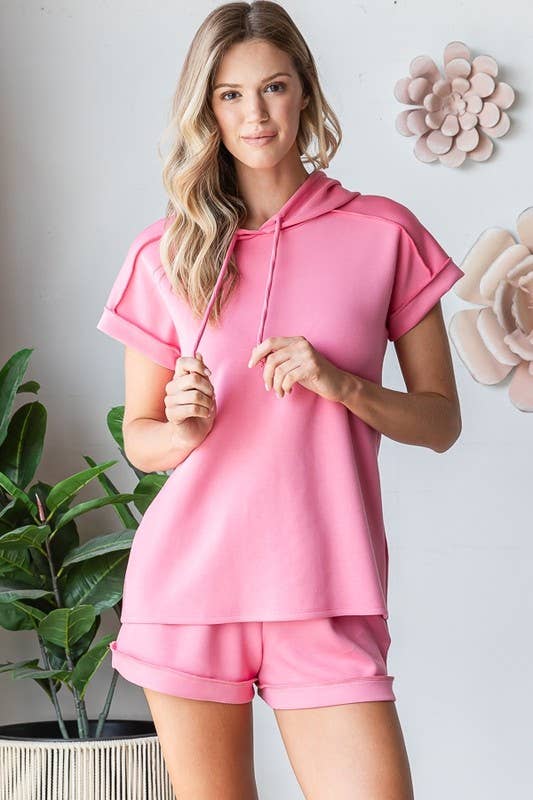 Scuba Short Sleeve Hoodie Top