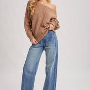 WIDE NECK OVERSIZED PULLOVER KNIT SWEATER