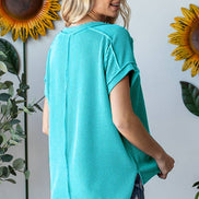 V-Neck Solid Twist Rib Women's Knit Top