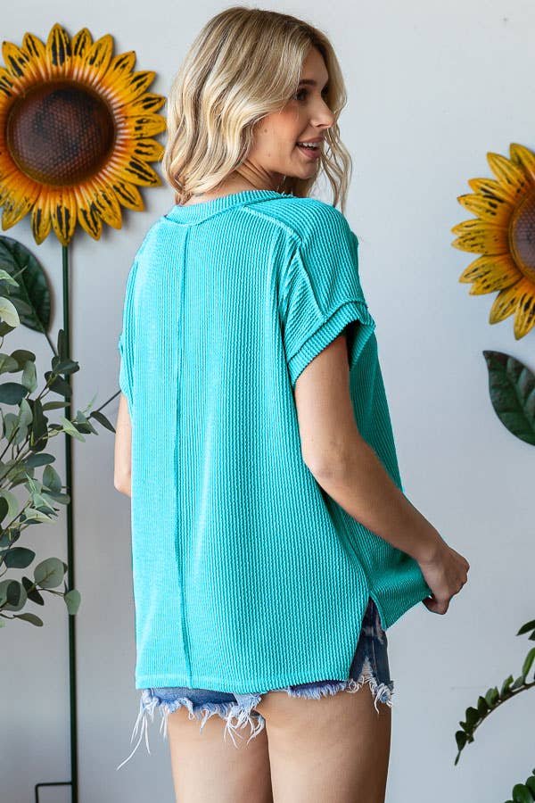 V-Neck Solid Twist Rib Women's Knit Top