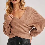 CROSSOVER RIBBED PULLOVER