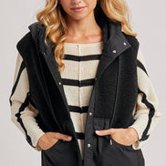 SHERPA FLEECE HOODED VEST WITH FAUX SUEDE INNER