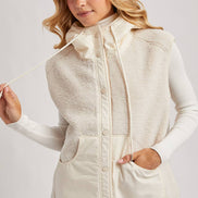 SHERPA FLEECE HOODED VEST WITH FAUX SUEDE INNER