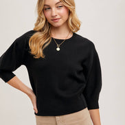 PUFFED 3/4 SLEEVED KNIT SWEATER TOP