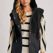SHERPA FLEECE HOODED VEST WITH FAUX SUEDE INNER