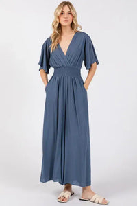 Heavy Gauze Smocked Waist Jumpsuit - VNJU16605F
