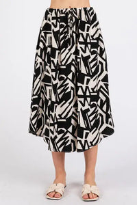 Print Waist Elastic With Tie Detailed Midi Skirt - NS80196