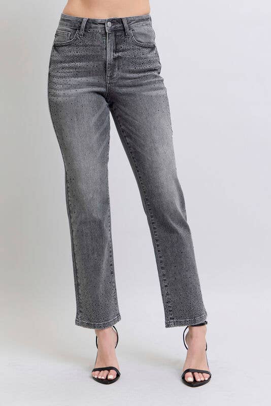 JUDY BLUE High Rise Rhinestone Straight